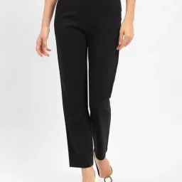 MADAME Black Tapered Fit Mid Rise Trousers-image-71