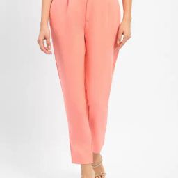MADAME Peach Tapered Fit Mid Rise Trousers-image-27