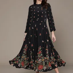 Label Ritu Kumar Floral Print Crepe A-Line Maxi Dress-image-79