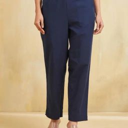 Fabindia Blue Cotton Regular Fit Casual Pants-image-96