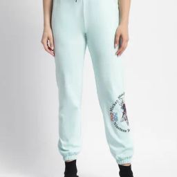 MADAME M Secret Sky Blue Cotton Graphic Print Regular Fit Mid Rise Joggers-picture-10