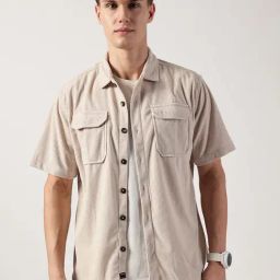 Thomas Scott Beige Loose Fit Striped Shirt-image-16