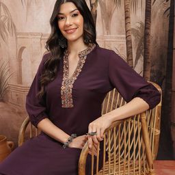 Sangria Thread Work Kurta with Trousers-29