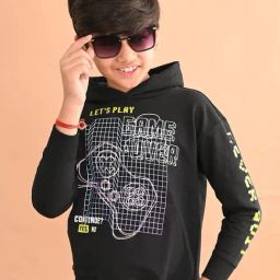 LilPicks Kids Black Printed Full Sleeves Hoodie-image-16