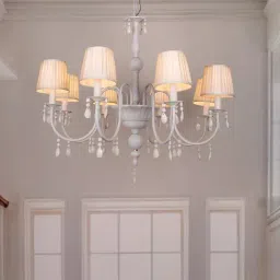 FOS LIGHTING Crystal Elegance White Mild Steel Chandelier with Pleated Shades-image-13
