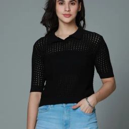 High Star Black Cotton Self Design Top-picture-37