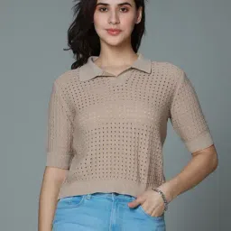 High Star Brown Cotton Self Design Top-image-14