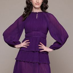 Label Ritu Kumar Keyhole Neck Bishop Sleeves Layered Chiffon Fit & Flare Dress-image-14