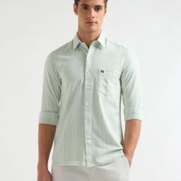 Arrow Sport Green Cotton Slim Fit Striped Shirt-picture-48