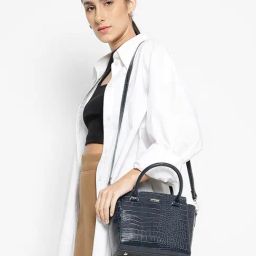 Tyra Alice Navy Textured Faux Leather Handbag-36