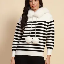 Global Republic White Relaxed Fit Stripes Pullover-image-92