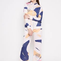 EDRIO Pink Printed Front Open Jacket With Trousers-image-53