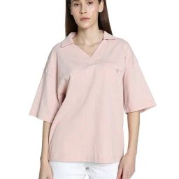 Puma Pink Cotton Solid Polo T-Shirt-image-34