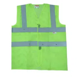 Safeu 60 GSM Thickness 100% Polyester Net Green Officer Reflective Jacket with Double Tape Free Size (Pack of 50)-11