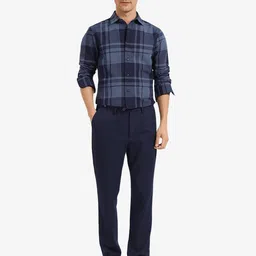RARE RABBIT Men Comfort Spread Collar Tartan Checked Cotton Casual Shirt-image-52