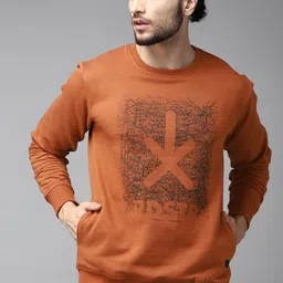 Roadster Men Rust Orange & Black Graphic Printed Sweatshirt-image-28