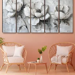 Myntra Elegant Homes Grey And Black 5 Pieces Canvas Floral and Botanical Wall Paintings-image-0