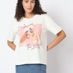 Vero Moda Women Graphic Printed Round Neck Cotton T-shirt-image-2