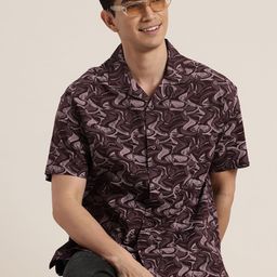 HERE&NOW Pure Cotton Abstract Printed Relaxed Fit Casual Shirt-image-39
