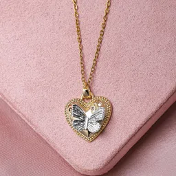 Rubans 18KT Gold Plated Stainless Steel Stones Studded Butterfly Heart Pendant With Chain-2
