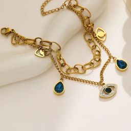 Estailo fashion Gold-Plated Artificial Stones Studded Evil Eye Wraparound Bracelet-image-36