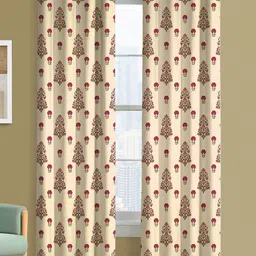 Steve & Anderson Indian Motifs Maroon And Cream 2 Peices Long Door Curtains (9Feet)-image-43