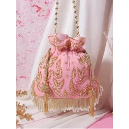 SWISNI Womens Peach Embroidered Potli Bag-picture-38