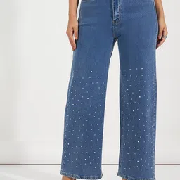 Styli Women Cotton Straight Fit High-Rise Embellished Stretchable Jeans-image-74