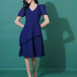 Curvydrobe Puff Sleeve Georgette A-Line Midi Dress-picture-48