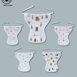 LazyToddler Muslin  Nappy Set of 5 Medium Fox Print -  White-27