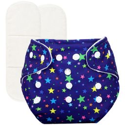 Deedry Reusable Adjustable Cloth Diapers with 2 Inserts Star Print - Navy Blue-1