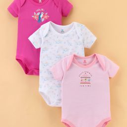 I Bears Interlock Half Sleeves Onesies Stripes & Bird Print Pack of 3 (Color May Vary)-image-63