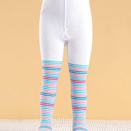 Cute Walk by Babyhug Cotton Antibacterial Striped Footed Tights - White-picture-45