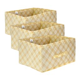 Kuber Industries Drawer Storage BoxCheck Drawer Storage BoxNon Woven Clothes Organizer For ToysStorage Box for BooksStorage Box with HandlePack of 3Cream-37