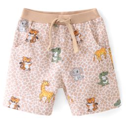Babyhug Cotton Looper Knit Shorts   Animal Print - Cream-image-29