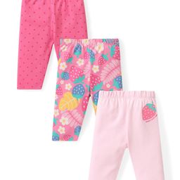 Babyhug Cotton Lycra Three Fourth Leggings Fruits & Floral Print Pack of 3 - Multicolour-image-144