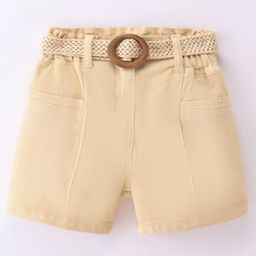 Little Kangaroos Cotton Knit Solid Color Shorts- Beige-image-86