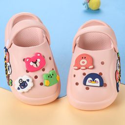 Oh! Pair Clogs with  Back Strap Closure with Teddy Bear Penguin Applique -Pink-picture-25