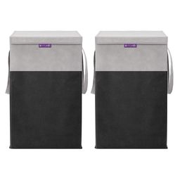 PrettyKrafts 75L Folding Laundry Basket, Large Laundry Hamper With Lid & Handles, Black, Pack of 2-69