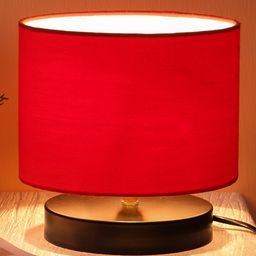 Devansh Red Cotton Shade Lamp with Black Wood Base-image-5