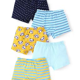 Babyhug 100% Cotton Knit Trunks with Stripes & Panda Print Pack of 5 - Multicolour-image-10