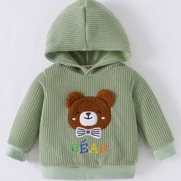 Kookie Kids Full Sleeves Hooded Sweatjacket with Bear Embroidery - Olive Green-picture-21
