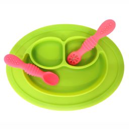 Aditi Toys Oval Baby Food Tray, Silicon Food Plate with Multiple Compartments & Two Spoons, Silicone Plate for Feeding Baby, Easy to Clean Silicon Plate Microwave & Dishwasher Safe. (Light Green)-picture-2