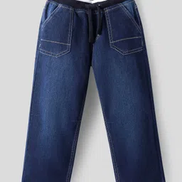 Pine Kids Full Length Solid Color Denim Jeans with Ribbed Waist - Blue-picture-32