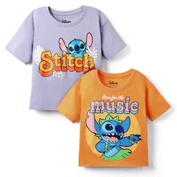 HoneyHap Disney Single Jersey Knit Half Sleeves T-Shirts with Lilo & Stitch Graphics Pack of 2 - Lavender & Orange-picture-29