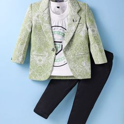 Dapper Dudes Full Sleeves Abstract Printed Blazer With Tee & Bottom - Light Green-image-96