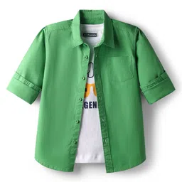 Pine Kids 100% Cotton Full Sleeves Solid Coloured Shirt With Inner T-Shirt - Green-picture-8