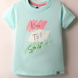 Teddy Sinker Knit Half Sleeves Top With Love to Smile Text Print - Aqua Blue-image-83