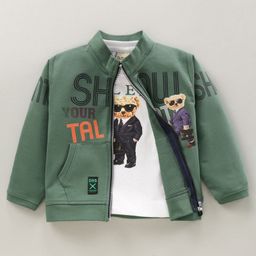 Dapper Dudes Full Sleeves Typography Printed Jacket With Tee - Green-image-93