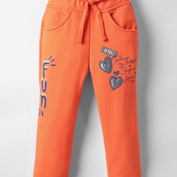 Olio Kids Full Length Woollen & Fleece Pant with Text Print - Orange-image-89